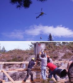 Støping av betongpilarer til Nye Sirius med helikopter