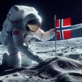 Norsk astronaut på Månen. Illustrasjon: R. Irgens/AI
